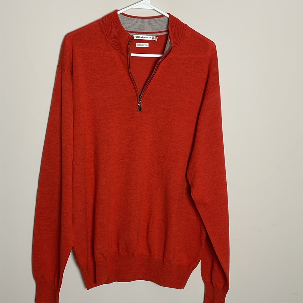 Peter Millar Deep Orange 1/4 zip Pullover Sweater- soft Merino Wool- XL